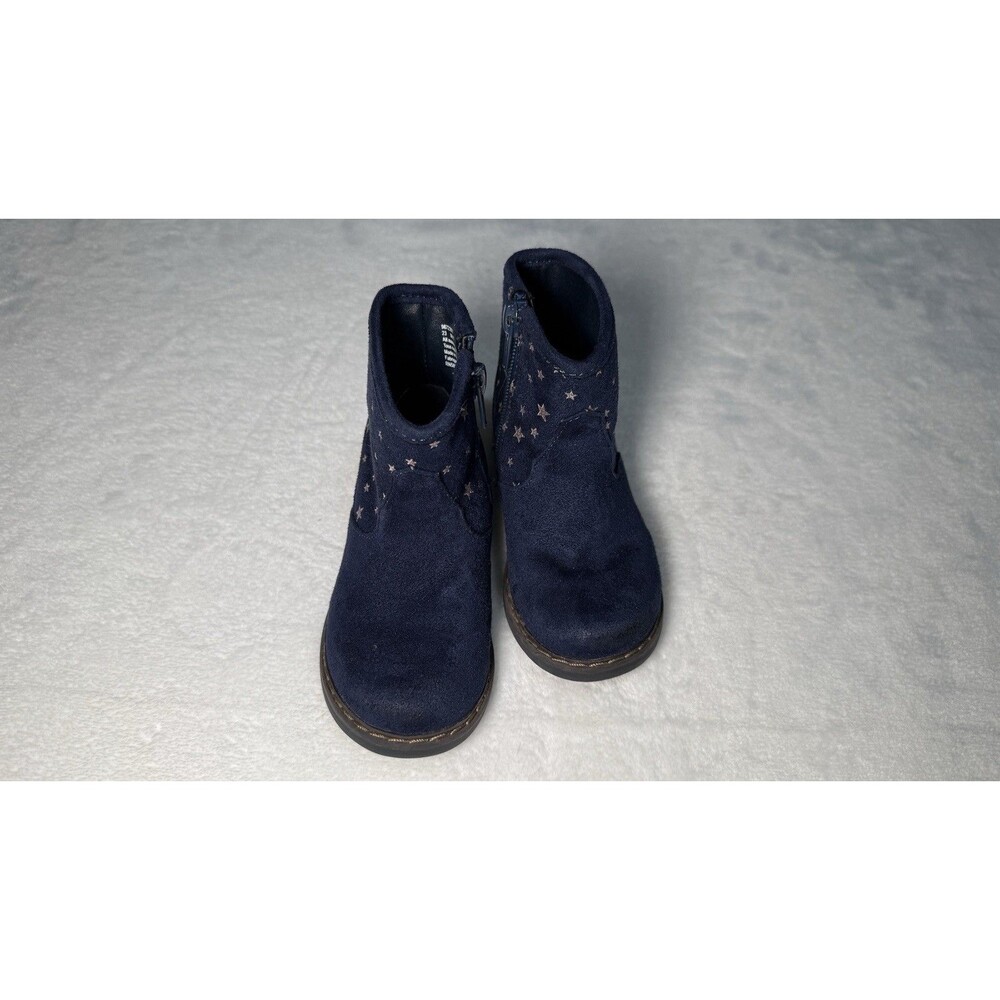 Harper Canyon Toddler Girl Size 7 Navy Blue Faux Suede Star Boots Side Zip Shoes